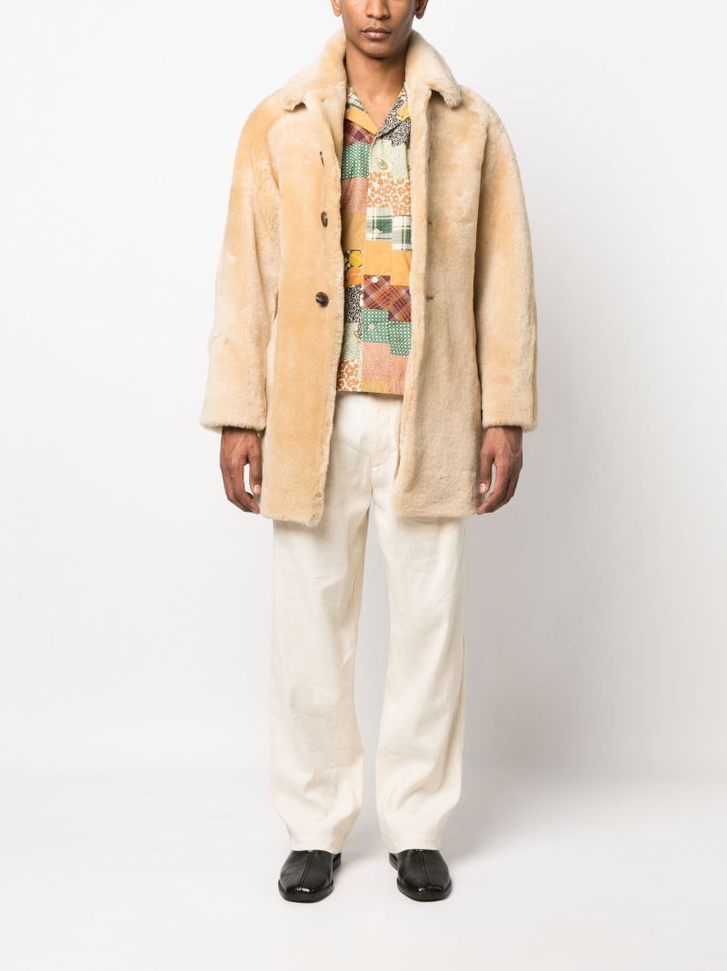 Neutral Belted Shearling Coat