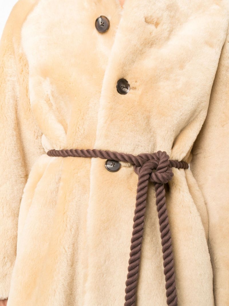 Neutral Belted Shearling Coat