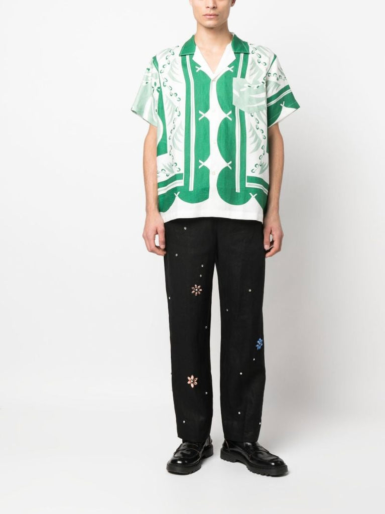 White Prairie Willow Printed Linen Shirt