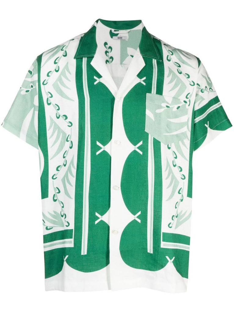 White Prairie Willow Printed Linen Shirt
