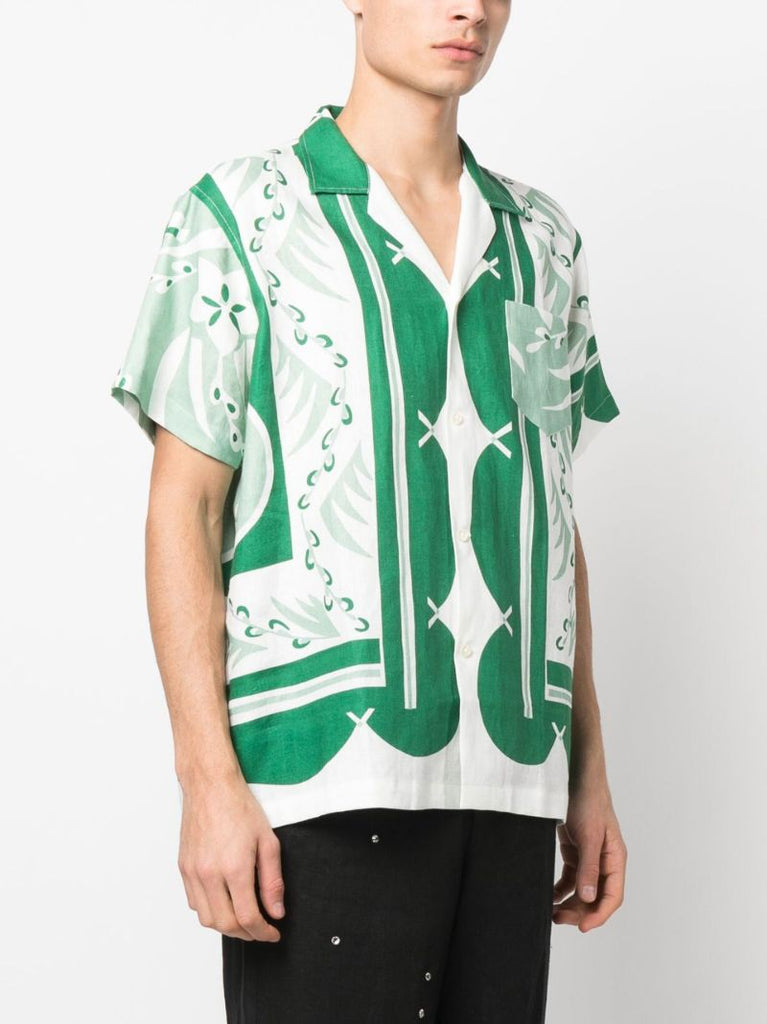 White Prairie Willow Printed Linen Shirt