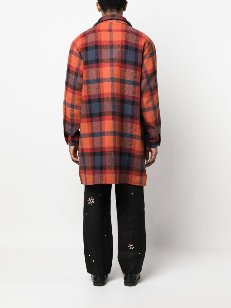 Orange Clinton Plaid Wool Coat