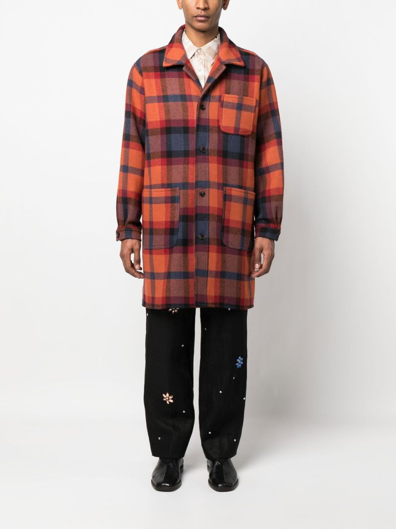 Orange Clinton Plaid Wool Coat