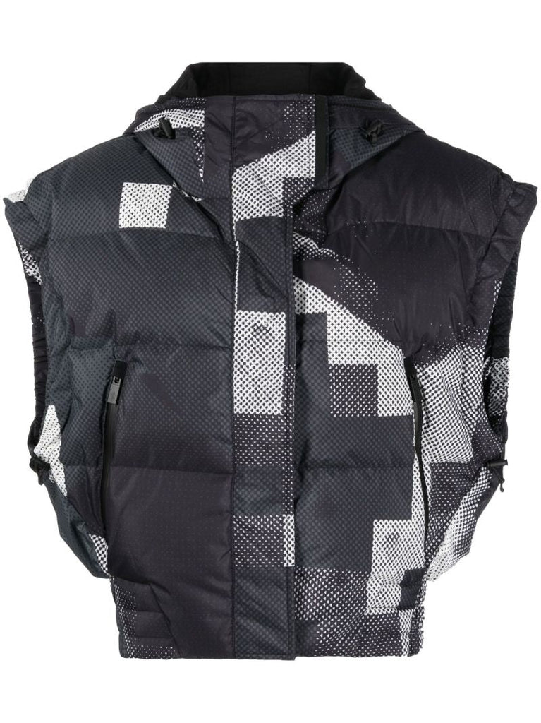 Black 3l Pixelated Print Padded Gilet