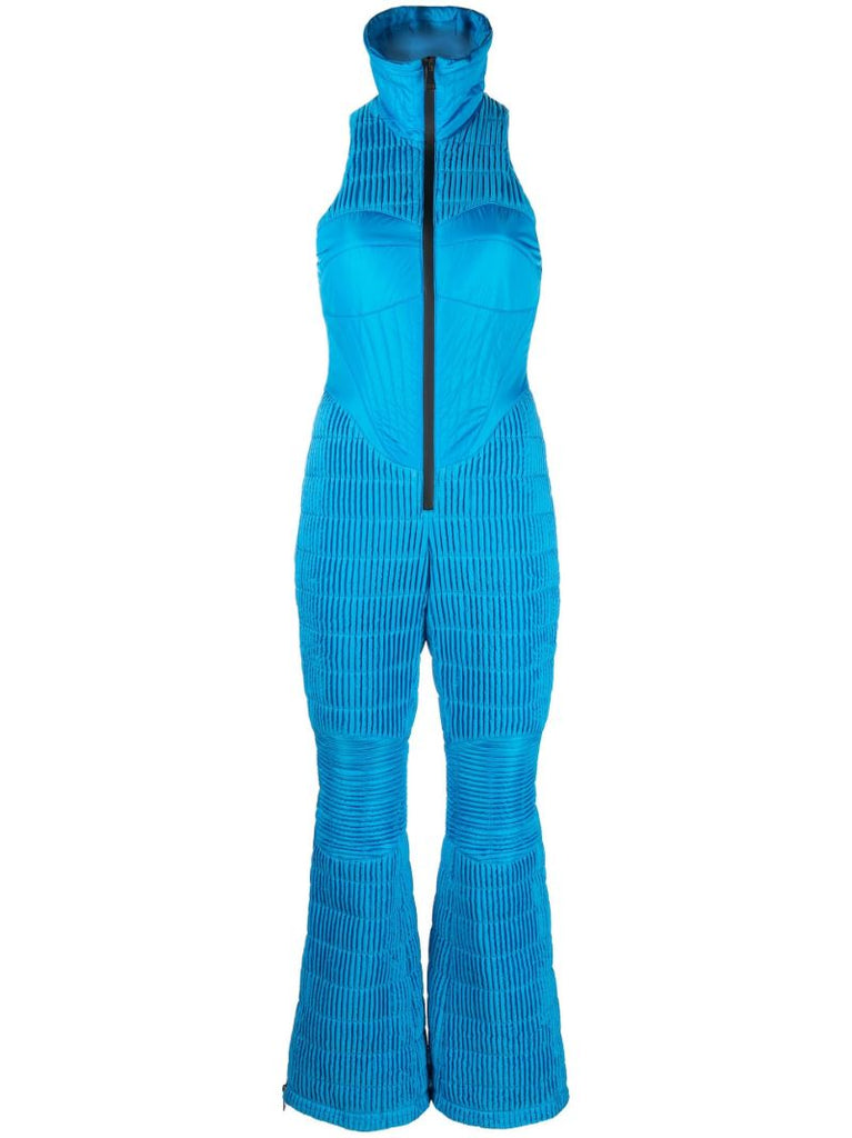 Blue Quilted Sleeveless Ski Jumpsuit