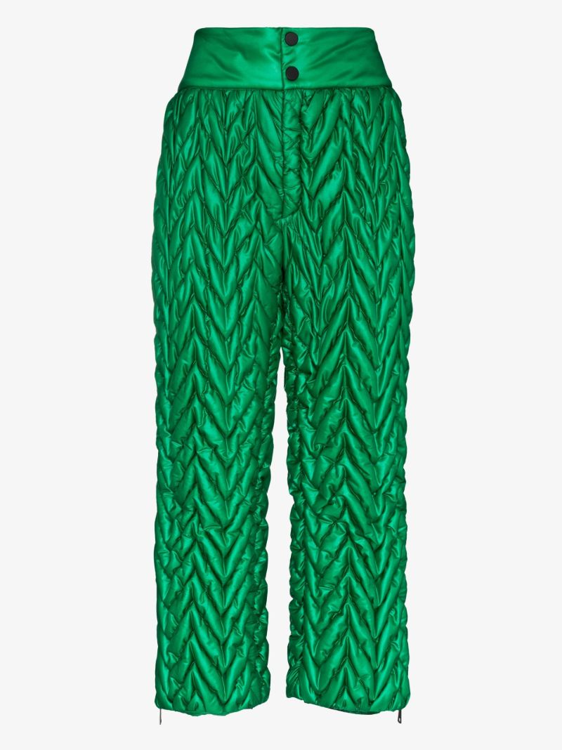Green Chevron Quilted Cropped Ski Trousers