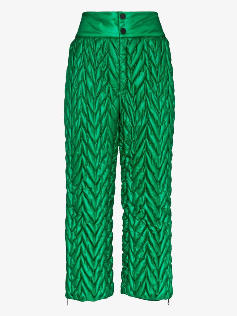 Green Chevron Quilted Cropped Ski Trousers