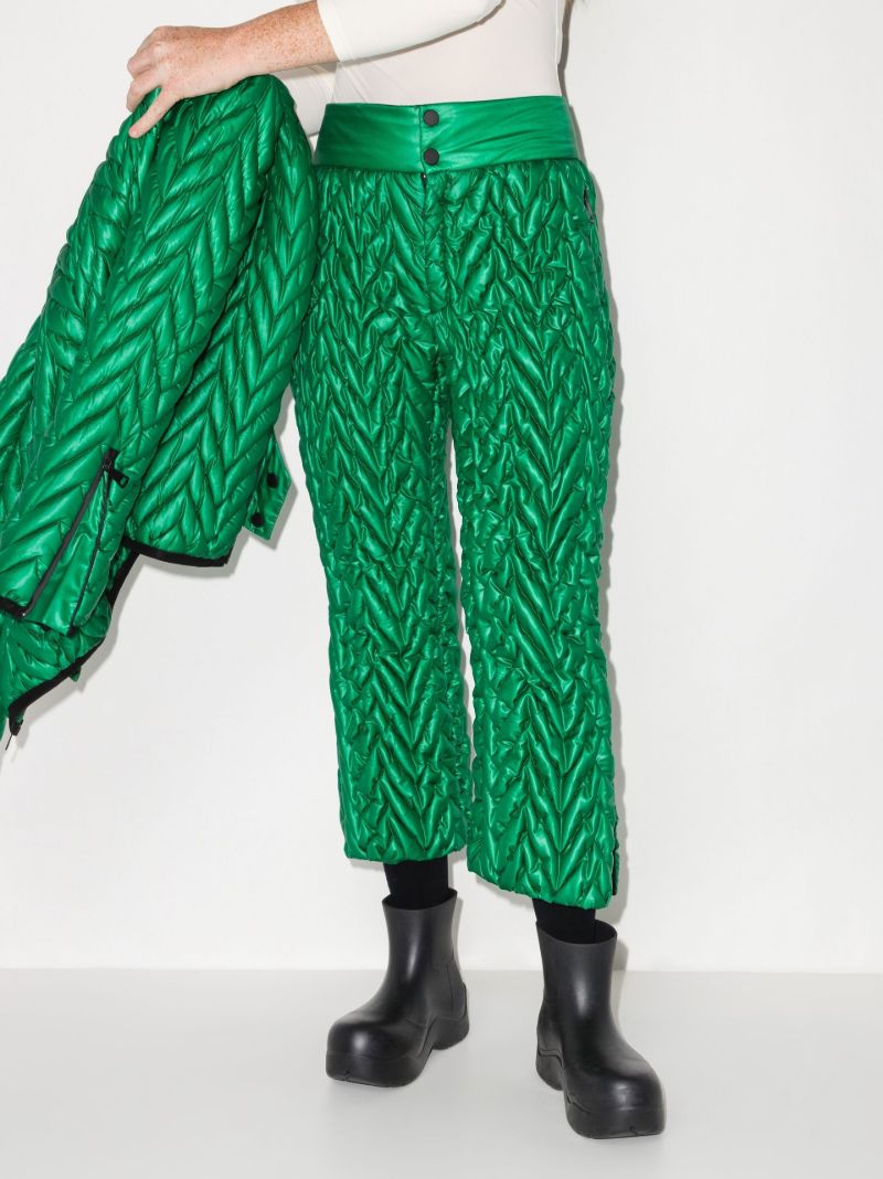 Green Chevron Quilted Cropped Ski Trousers