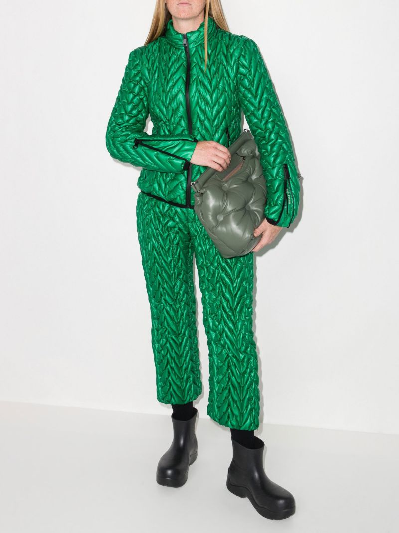 Green Chevron Quilted Cropped Ski Trousers