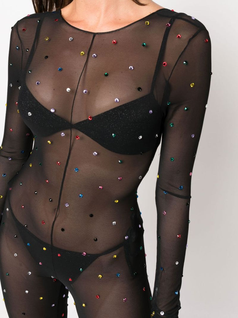 Black Gem Embellished Sheer Jumpsuit
