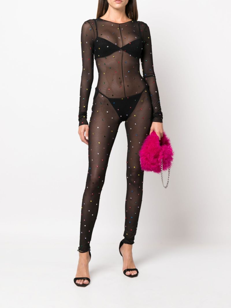 Black Gem Embellished Sheer Jumpsuit