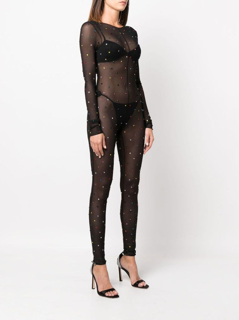 Black Gem Embellished Sheer Jumpsuit