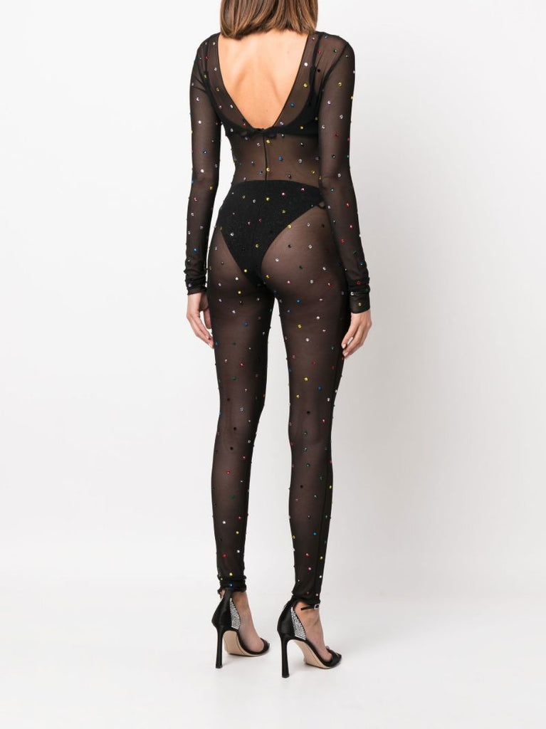 Black Gem Embellished Sheer Jumpsuit