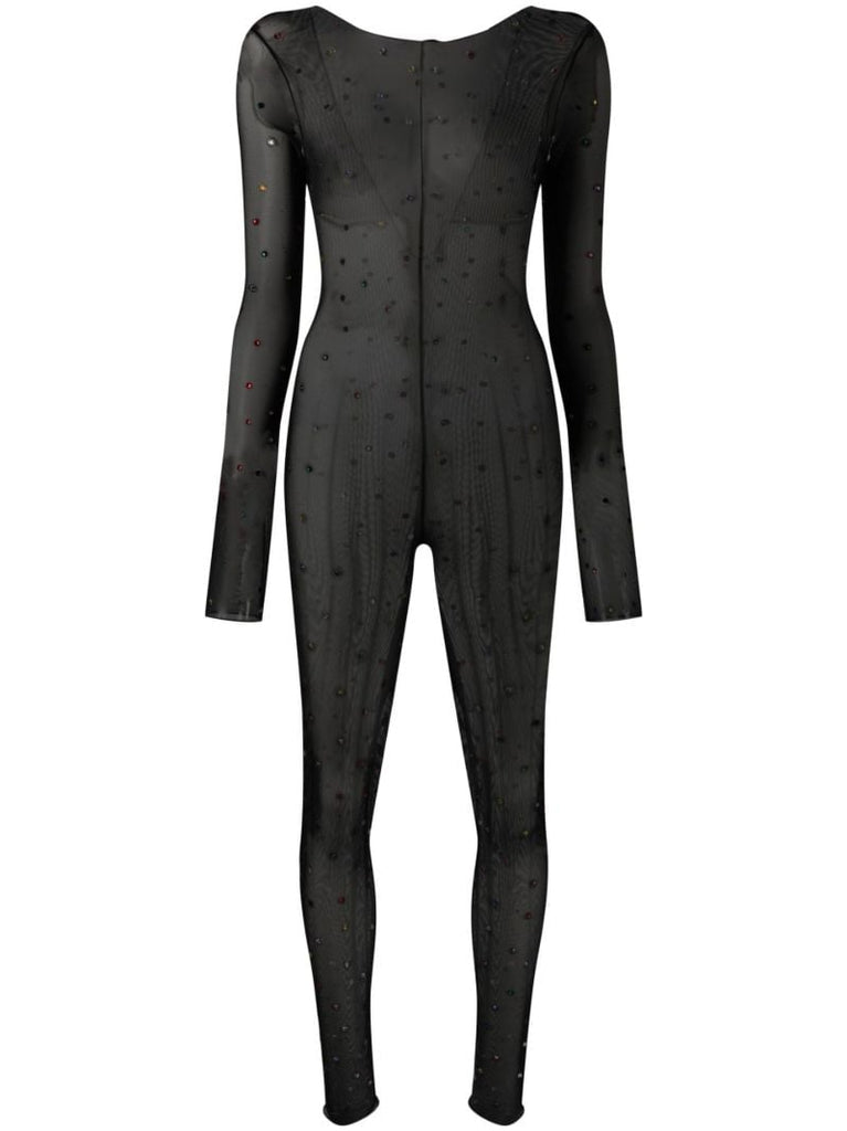 Black Gem Embellished Sheer Jumpsuit