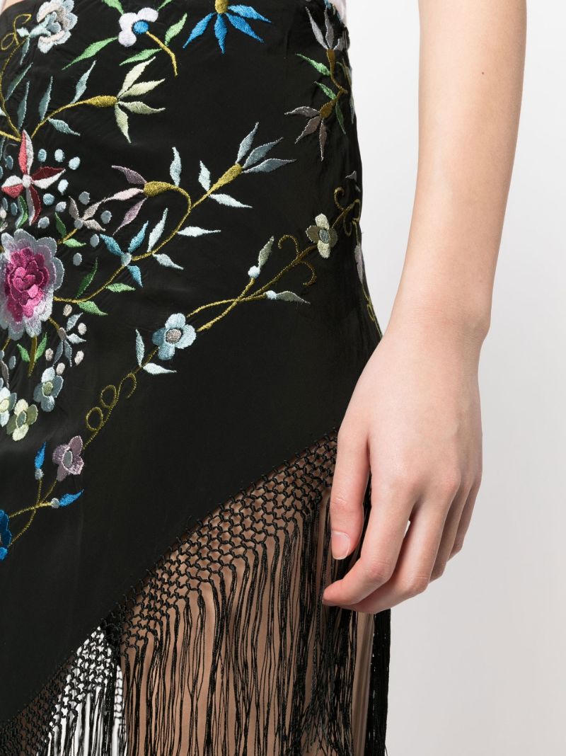 Black Piano Shawl Floral-embroidered Skirt