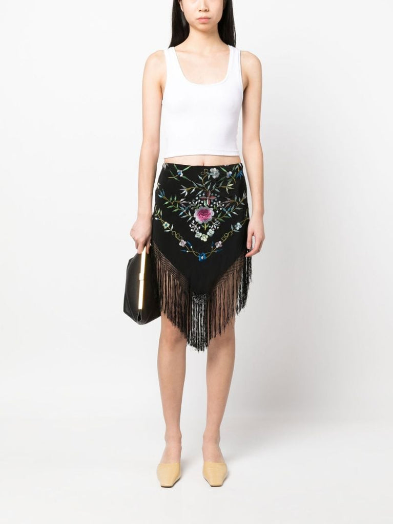 Black Piano Shawl Floral-embroidered Skirt