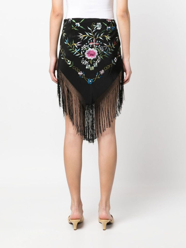 Black Piano Shawl Floral-embroidered Skirt