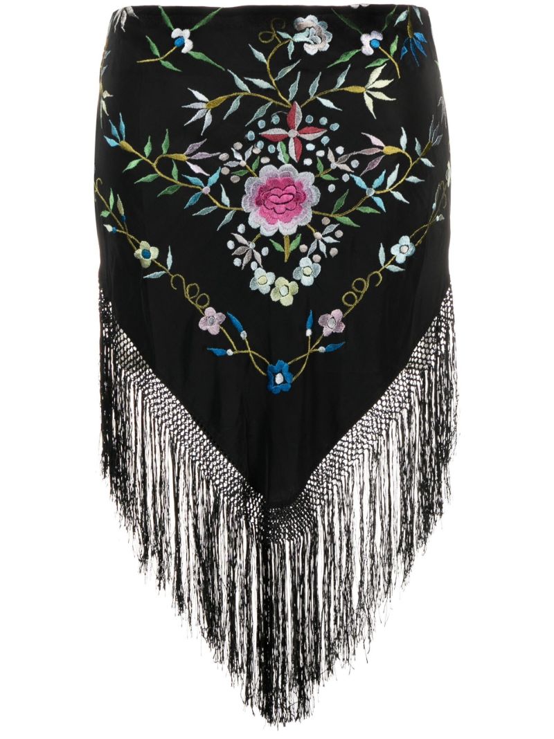 Black Piano Shawl Floral-embroidered Skirt