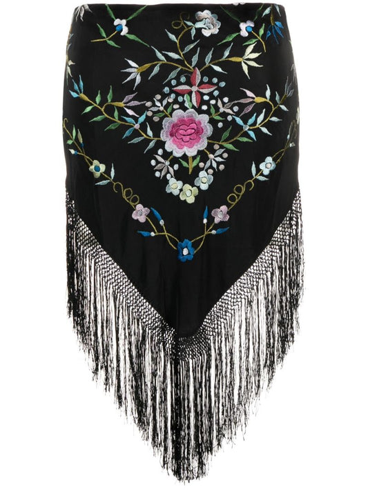 Black Piano Shawl Floral-embroidered Skirt