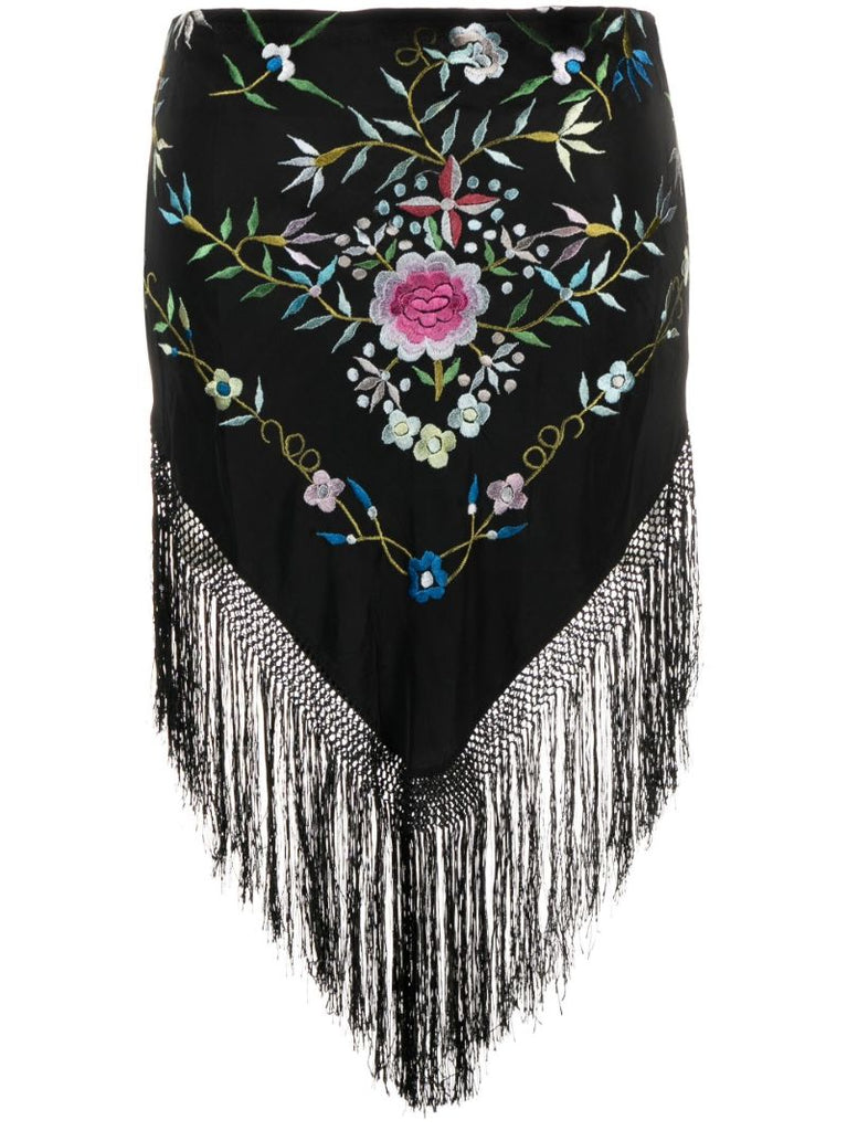 Black Piano Shawl Floral-embroidered Skirt