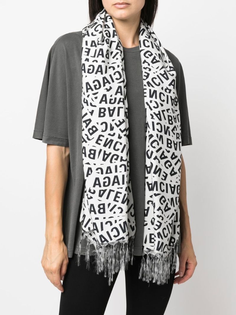 White Ad Stripes Logo Print Scarf