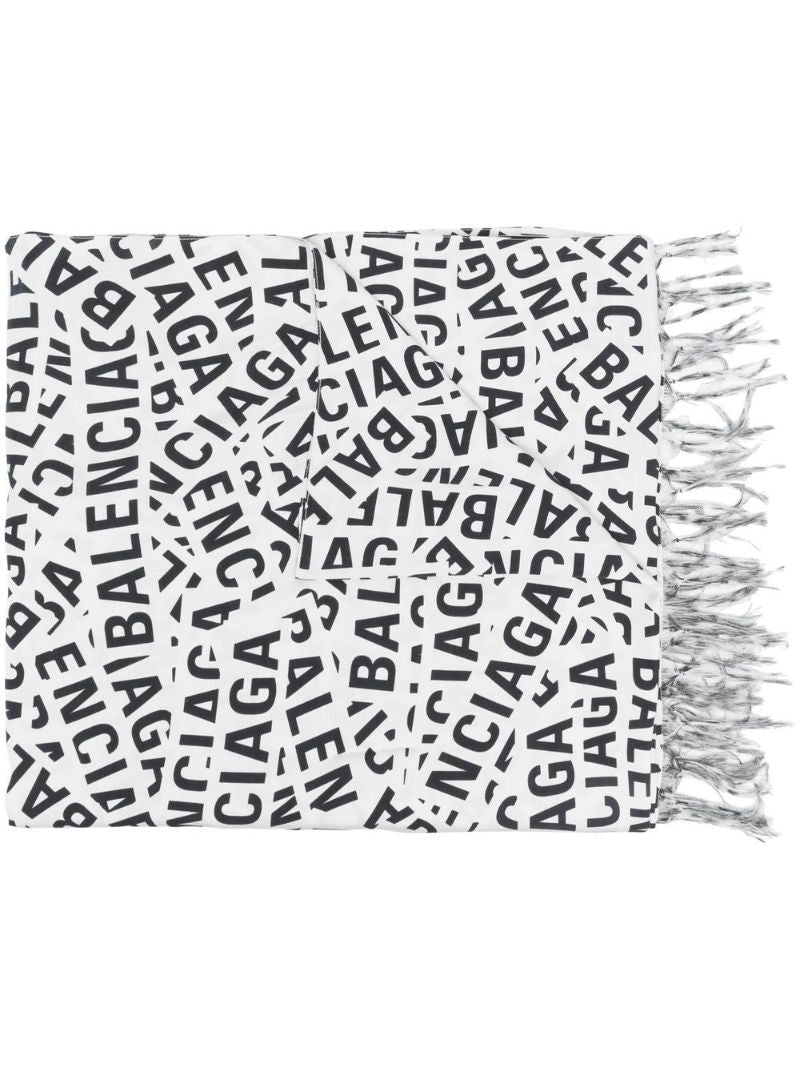 White Ad Stripes Logo Print Scarf