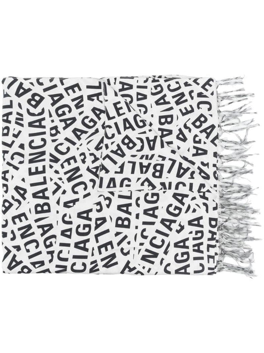 White Ad Stripes Logo Print Scarf