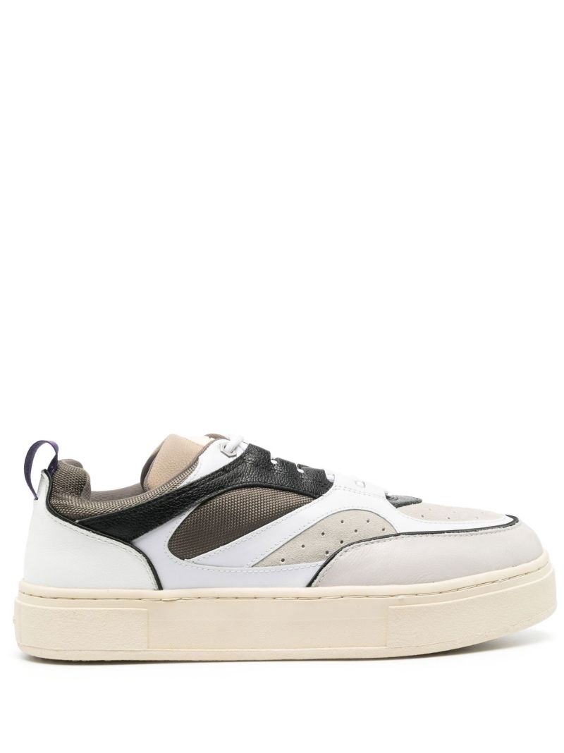 White Panelled Lace-up Sneakers