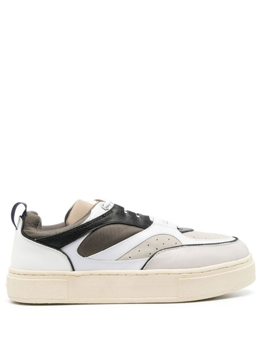 White Panelled Lace-up Sneakers