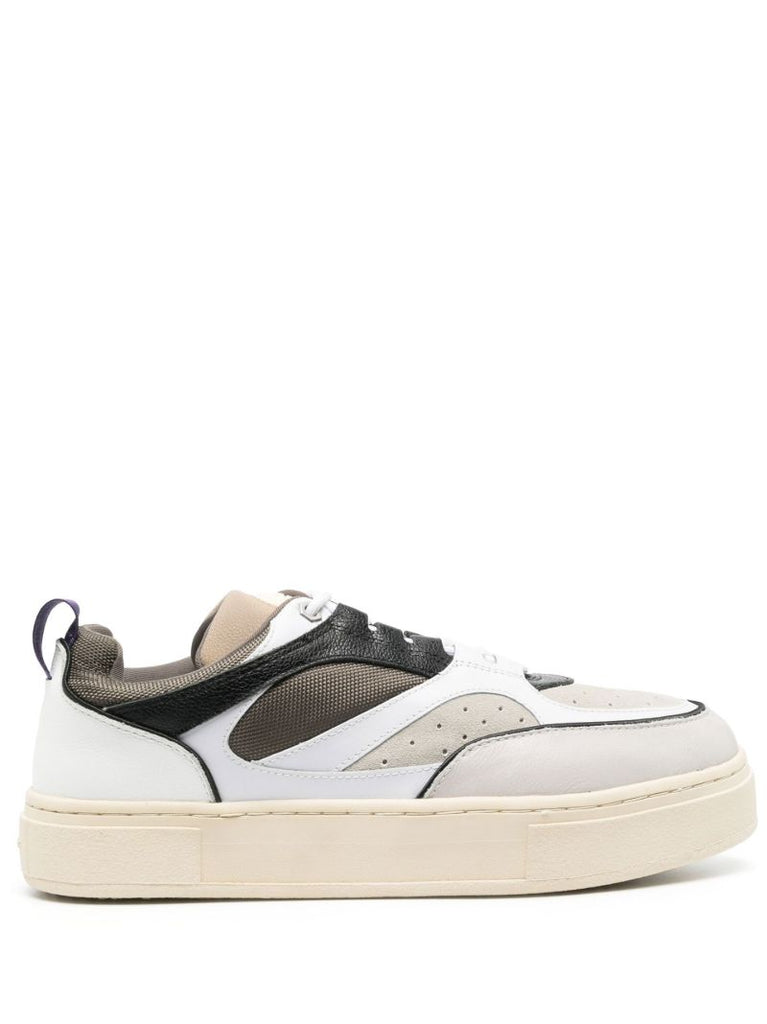 White Panelled Lace-up Sneakers