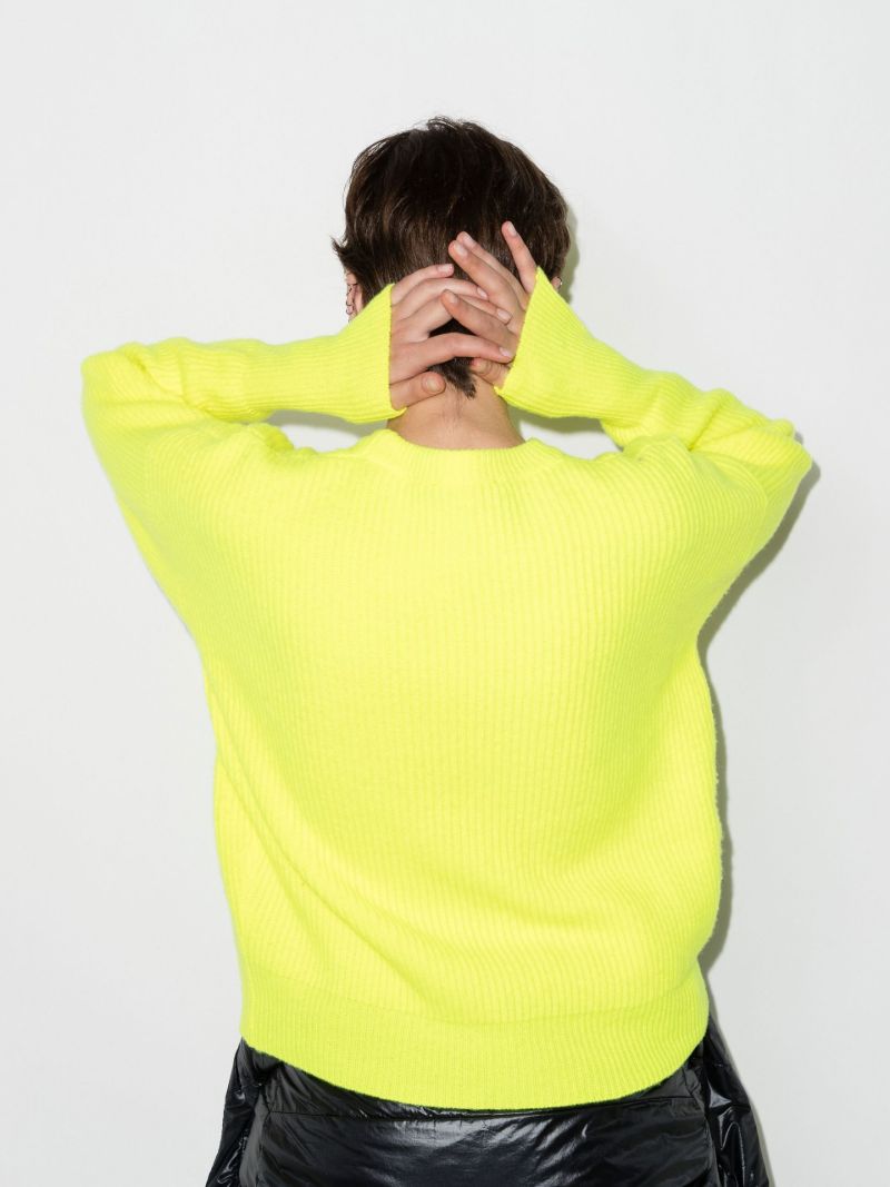 Yellow Crew Neck Wool Ski Sweater