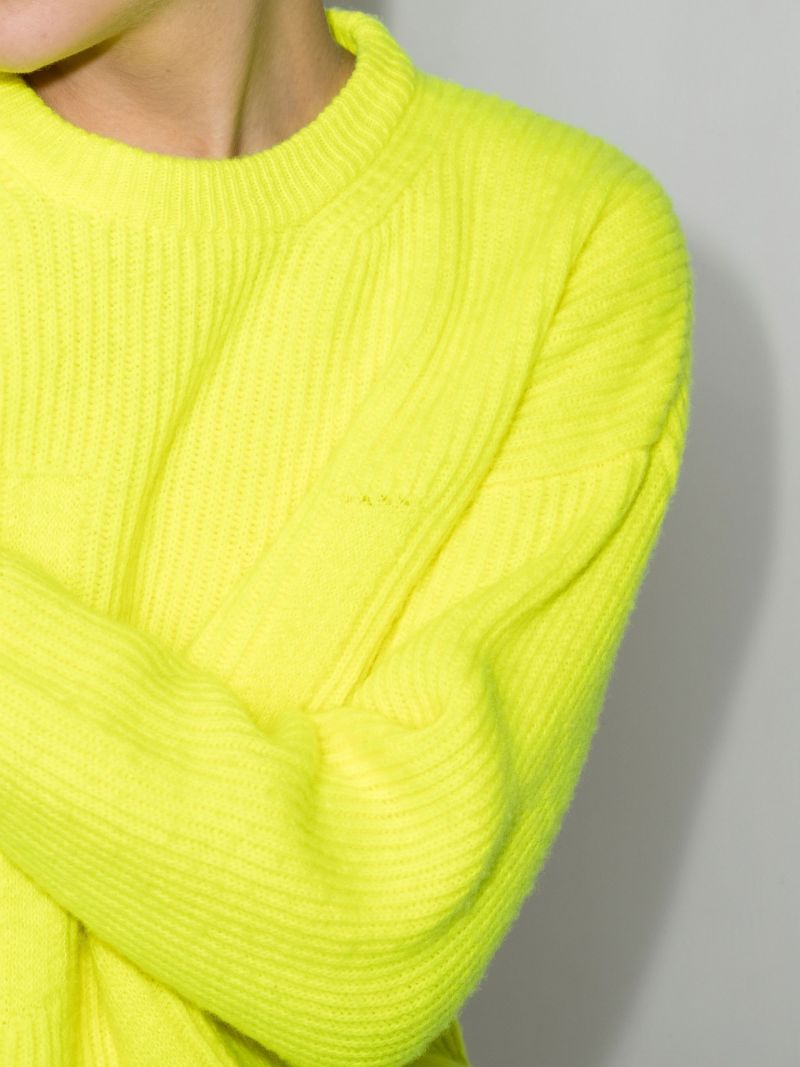 Yellow Crew Neck Wool Ski Sweater