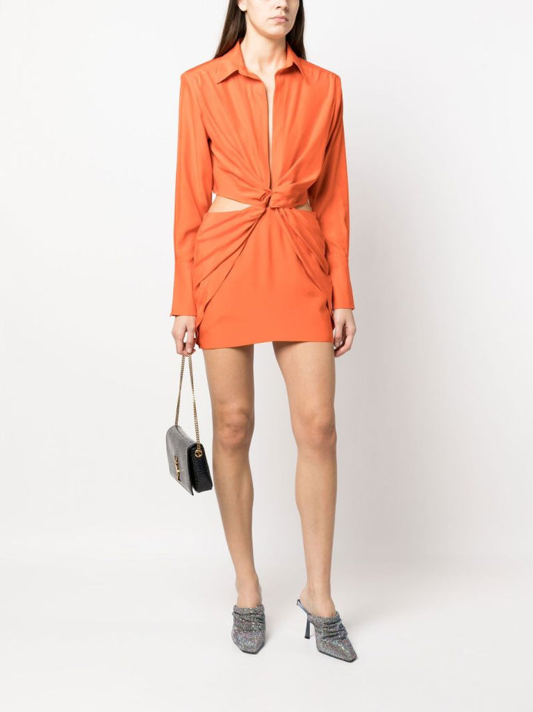 Orange Tokai Twist Cut-out Silk Shirt Dress