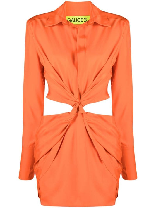 Orange Tokai Twist Cut-out Silk Shirt Dress
