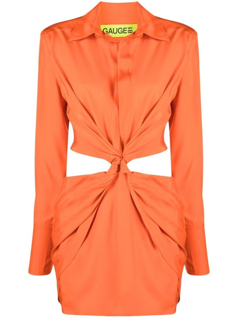 Orange Tokai Twist Cut-out Silk Shirt Dress