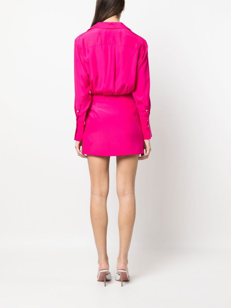 Pink Gathered Detail Silk Shirt Dress