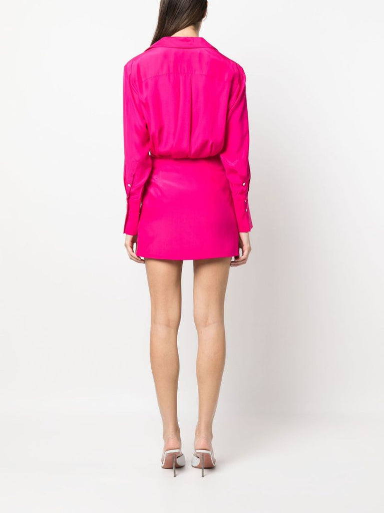 Pink Gathered Detail Silk Shirt Dress