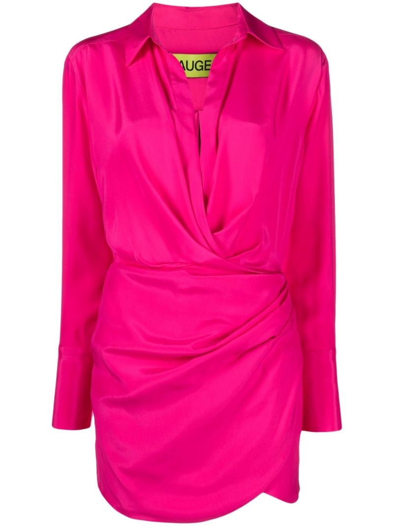 Pink Gathered Detail Silk Shirt Dress