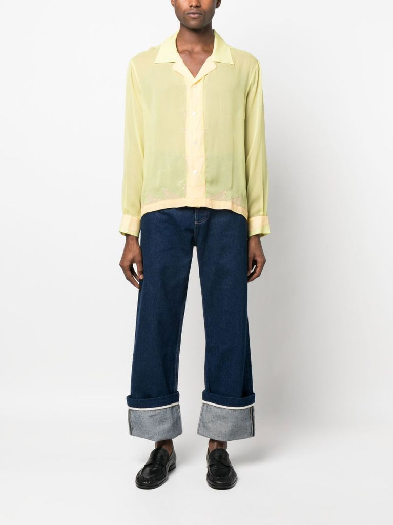 Yellow Deco Zigzag Silk Shirt
