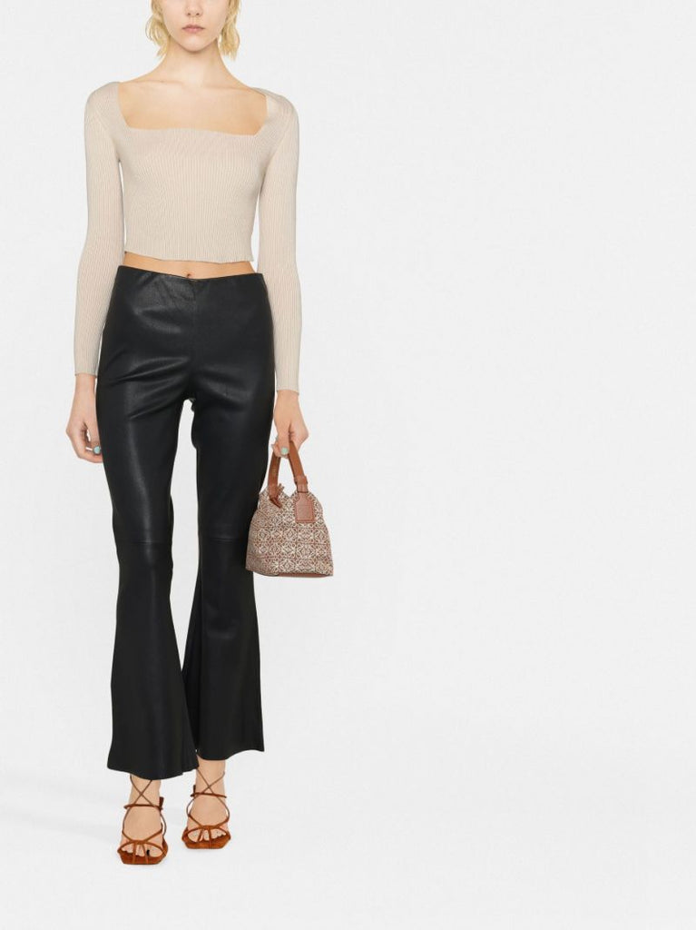 Black Evyline Leather Flared Trousers