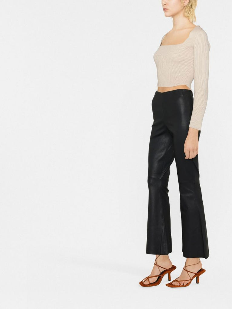 Black Evyline Leather Flared Trousers