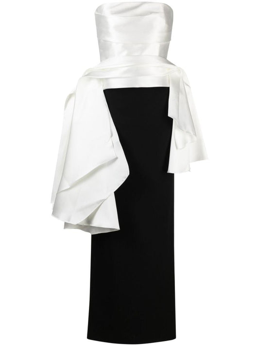 Black and White Darra Draped Gown