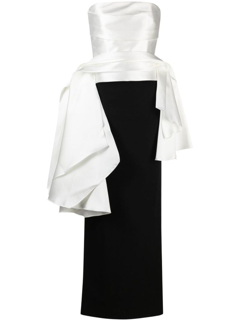 Black and White Darra Draped Gown