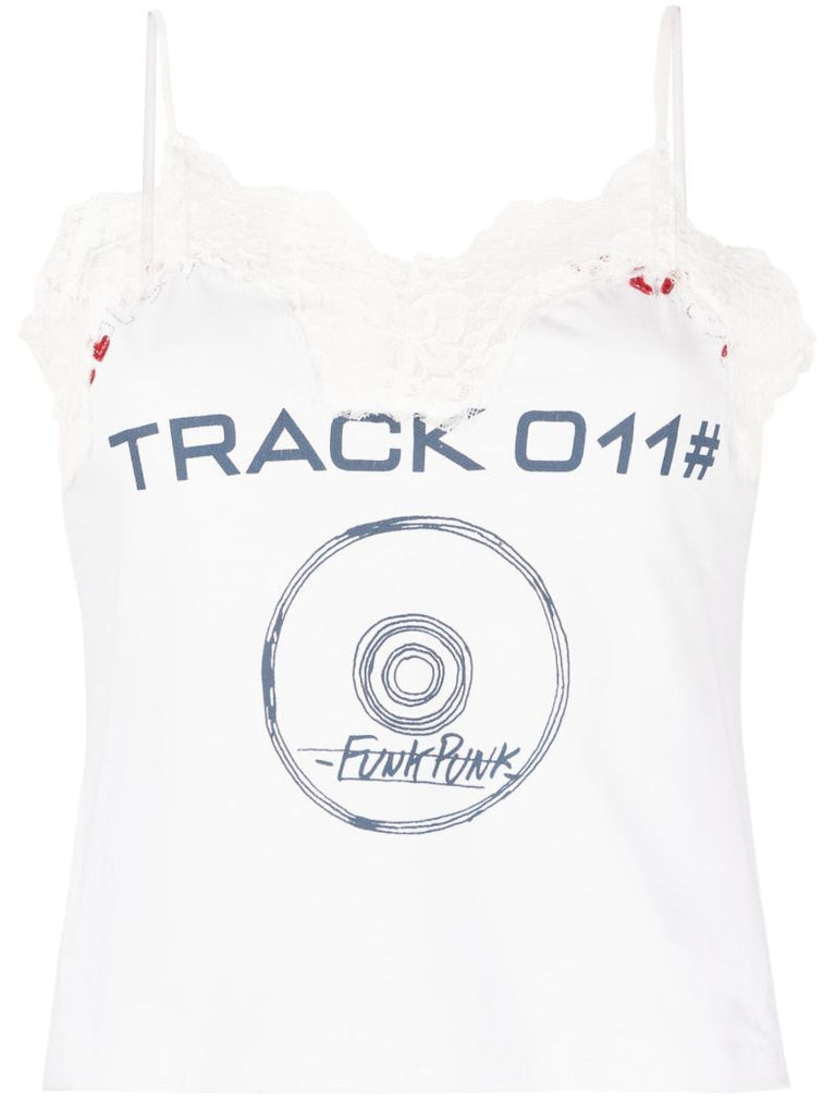 White Lace-trimmed Cotton Camisole Top