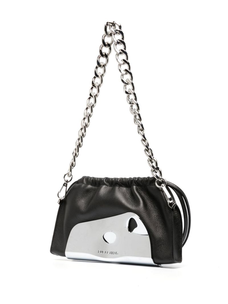 Black Mirror Trim Leather Shoulder Bag