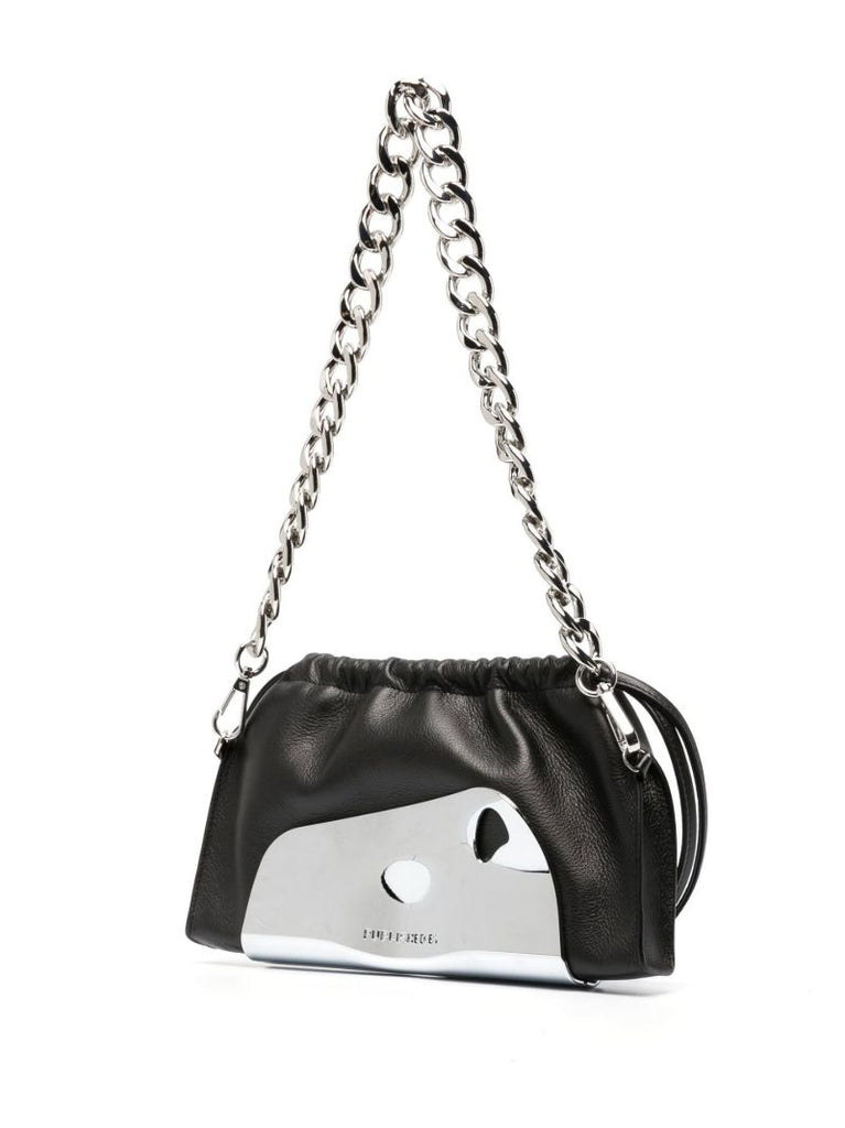 Black Mirror Trim Leather Shoulder Bag