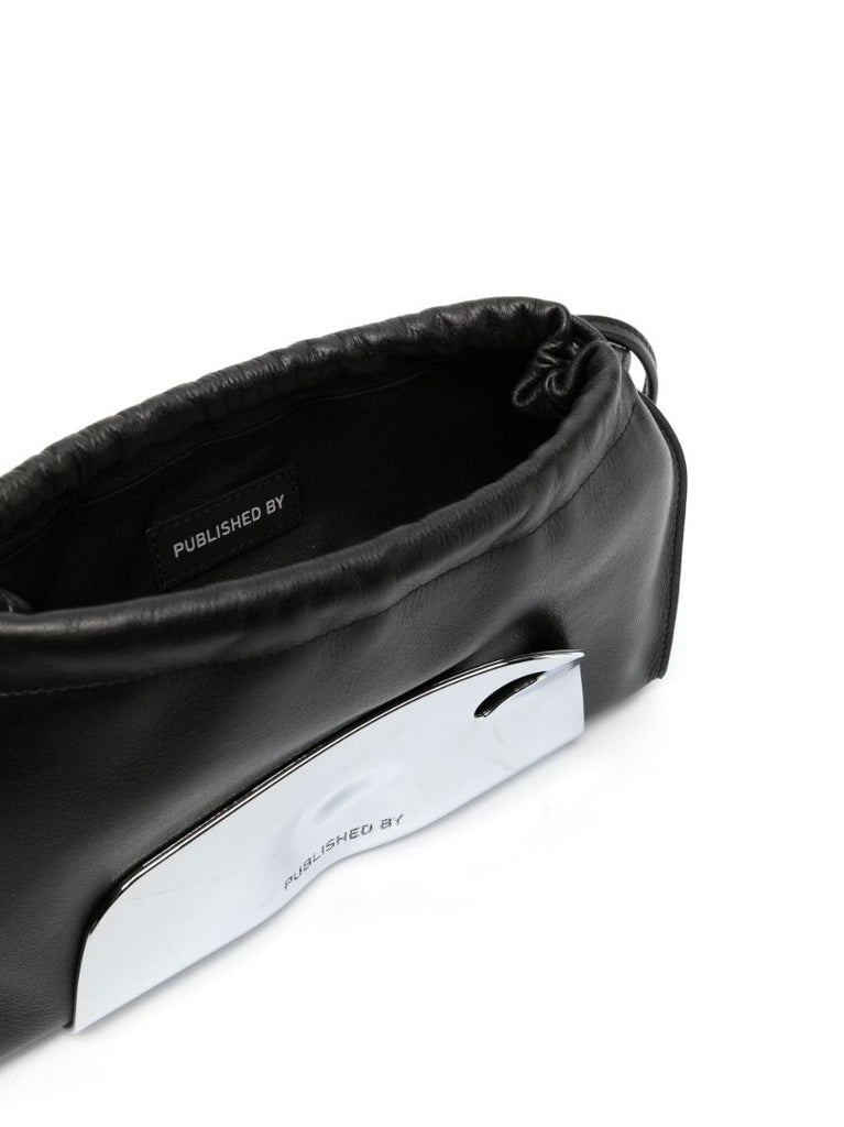 Black Mirror Trim Leather Shoulder Bag