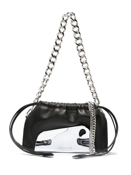 Black Mirror Trim Leather Shoulder Bag