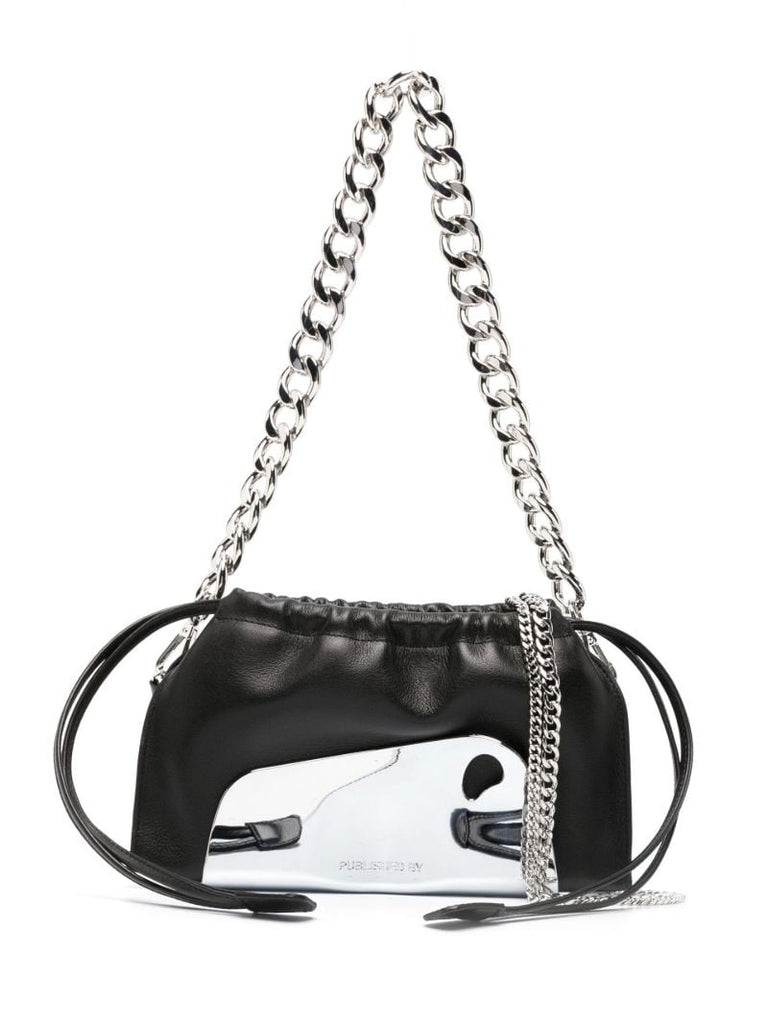 Black Mirror Trim Leather Shoulder Bag