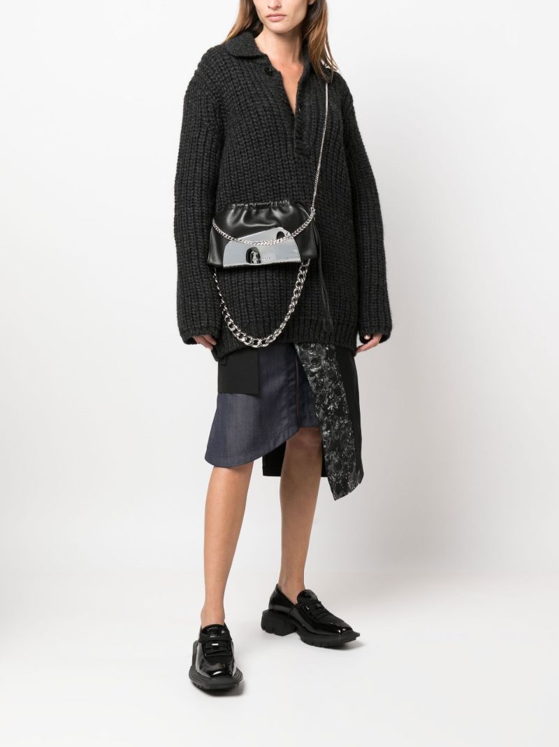 Black Mirror Trim Leather Shoulder Bag